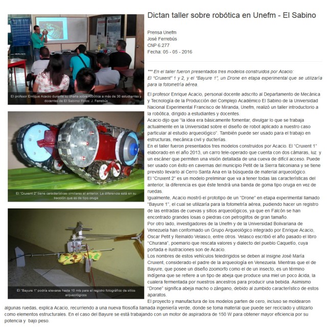 Dictan taller sobre robótica en Unefm El Sabino